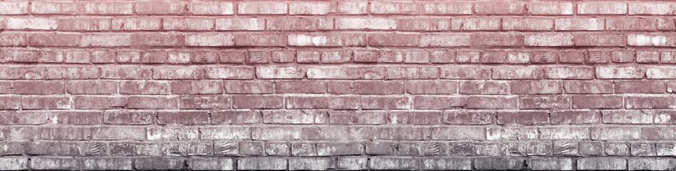 Grunge Grey Brick Wall Background Pink Toned. Aged Wall Texture. Distressed Brickwork. Grungy Black White Stonewall Background. Feminine Pink Wall Large Panoramic Banner For Web Design.