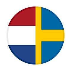 round icon with netherlands and sweden flags, isolated on white background	