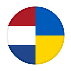 round icon with netherlands and ukraine flags, isolated on white background	
