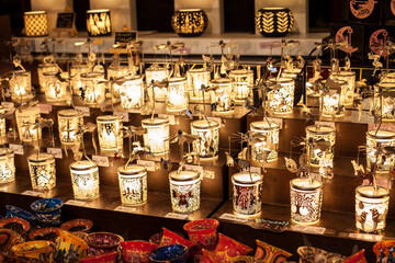 Rotary spinning carousel christmas candle holders at German Christmas market