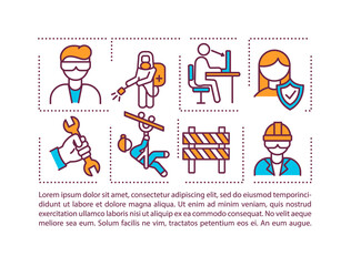 Workers protection from workplace hazards concept icon with text. Healthful working conditions. PPT page vector template. Brochure, magazine, booklet design element with linear illustrations