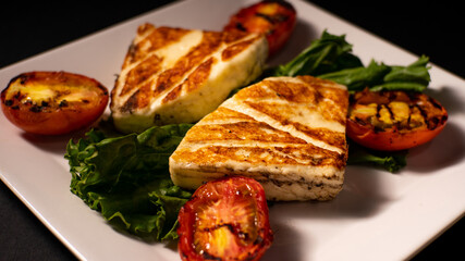 Dishes with roasted meat and vegetables