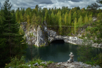Marble canyon in Ruskeala Nature Reserve in Republic of Karelia, North Russia