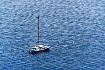 Walkways, typical boats for the practice of swordfish, Palmi, District of Reggio Calabria,...