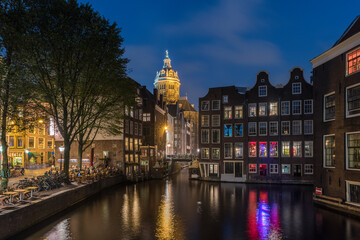 Beautiful night view of Amsterdam, Netherlands.