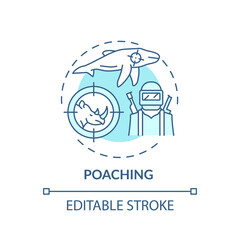 Poaching turquoise concept icon. Illegal hunting, fishing. Trap animal. Abuse and cruelty. Endangered wildlife idea thin line illustration. Vector isolated outline RGB color drawing. Editable stroke