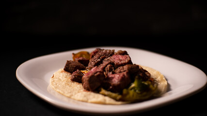 Dishes with roasted meat and vegetables