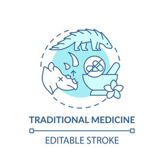 Traditional medicine turquoise concept icon. Exotic animal abuse. Biodiversity loss. Wildlife extinction idea thin line illustration. Vector isolated outline RGB color drawing. Editable stroke