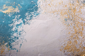 texture of decorative white-blue plaster with elements of a warm beige shade