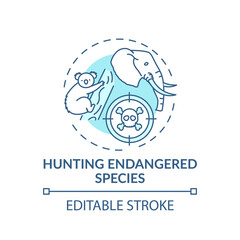 Hunting endangered species turquoise concept icon. Biodiversity loss. African animal abuse. Australia wildlife idea thin line illustration. Vector isolated outline RGB color drawing. Editable stroke