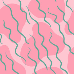 Samless abstract pattern with organic fluid shapes and lines. Vector pink background