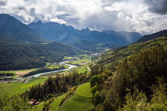 scuol town swiss mountain landscape