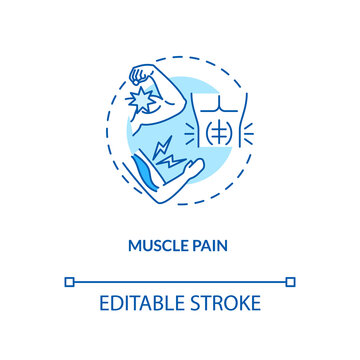 Muscle pain concept icon. CFS symptom idea thin line illustration. Sudden-onset weakness. Lingering tiredness and feeling drained. Vector isolated outline RGB color drawing. Editable stroke