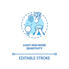 Light and noise sensitivity concept icon. Generalized hypervigilance idea thin line illustration. Strong intolerance to light. CFS symptom. Vector isolated outline RGB color drawing. Editable stroke