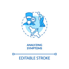 Analyzing symptoms concept icon. CFS diagnostics idea thin line illustration. Physician-patient interaction. Medical diagnoses. Vector isolated outline RGB color drawing. Editable stroke
