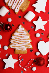 christmas gingerbread on a red background