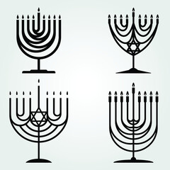 Set Hanukkah Menorah icon isolated on white background. Vector illustration