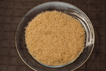 close-up raw noodle kernels