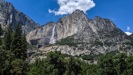 Yosemite National Park landscape of Bridalveil falls, Yosemite falls