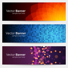 Abstract banner with squares and geometric shapes vector template. Yellow dynamic oval shapes with red petals.