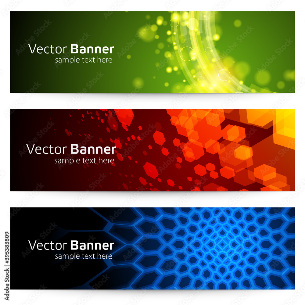Wall mural banner with abstract mesh and geometric shapes vector template. green curved lines design with bubbl