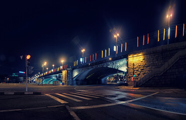 Big stone bridge at night