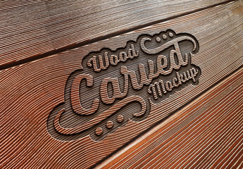 Engraved Text Effect on Wood Plank Texture Mockup