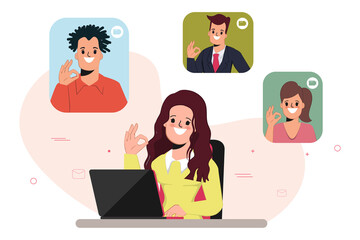 Businesswoman video call conference to meeting online with group people.