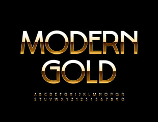 Vector Modern Gold Alphabet set. Elegant style Font. Luxury Uppercase Letters and Numbers