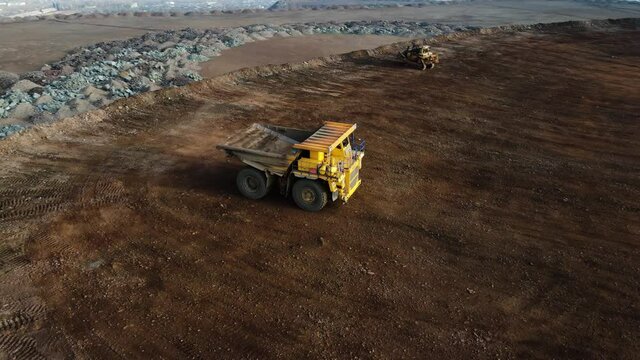giant huge quarry trucks mining quarries aerial videography quarry
