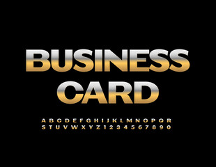 Vector premium template Business Card. Elite metallic Font. Golden Alphabet Letters and Numbers set