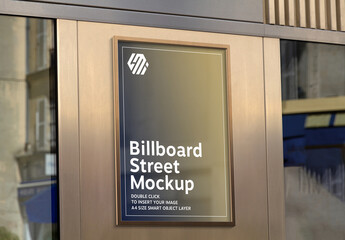 Golden Billboard on Storefront in Street Mockup