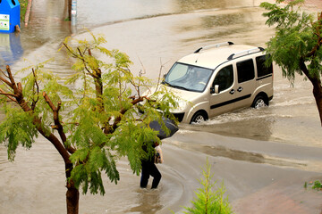 flooding on the streets of Koni Alta district, Antalya - obrazy, fototapety, plakaty