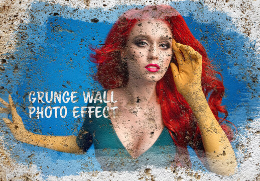 Paint Photo Effect on Grunge Wall Surface Mockup