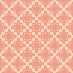 Vector seamless pattern, floral ornamental background, repeat geometric tiles, curved shapes. Abstract ornament texture in pink color. Cute design for decor, fabric, textile, cover, wallpaper, linen