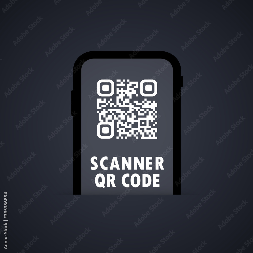 Poster qr scanner. mobile phone scans qr code. for digital payment concept. vector on isolated background. 