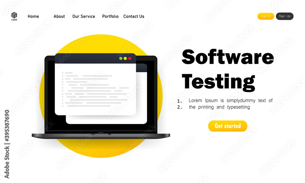 Poster software development, programming, coding, testing illustration. vector on isolated white background