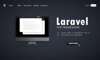 Learn to code Laravel PHP Framework programming language on computer screen, programming language code illustration. Vector on isolated background. EPS 10
