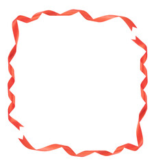 Red ribbon frame and border on isolated white background with copy space.