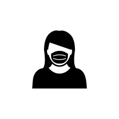 Woman wearing protective mask on face icon isolated on white background