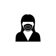 Woman wearing protective mask on face icon isolated on white background
