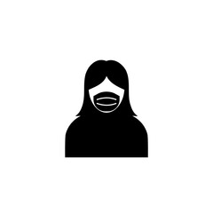 Woman wearing protective mask on face icon isolated on white background