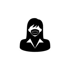 Woman wearing protective mask on face icon isolated on white background