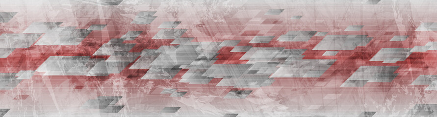Red and grey grunge tech geometric abstract background