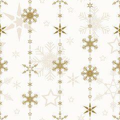Seamless snowflake pattern for Christmas, holiday - event, New Year gift wrapper paper, backgrounds. Snowflakes in gold color.