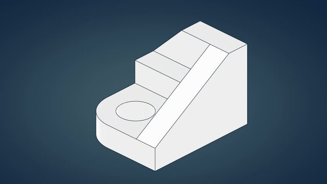 Technical drawing with orthographic views from 3D model with first angle projection method. Learning video and part of a series.

