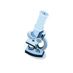 Microscope isolated on white backround. Work in laboratory with microscope, experiments in lab
