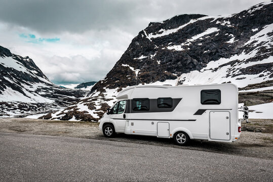 camper van in the snowy mountains