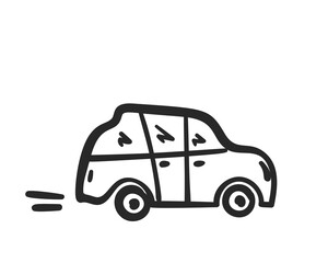 Cartoon car Doodle style automobile, Hand drawn illustration isolated on white background, Vector sketch black and white graphics