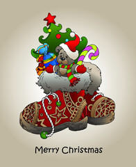 Christmas card.
Christmas tree with gifts. 